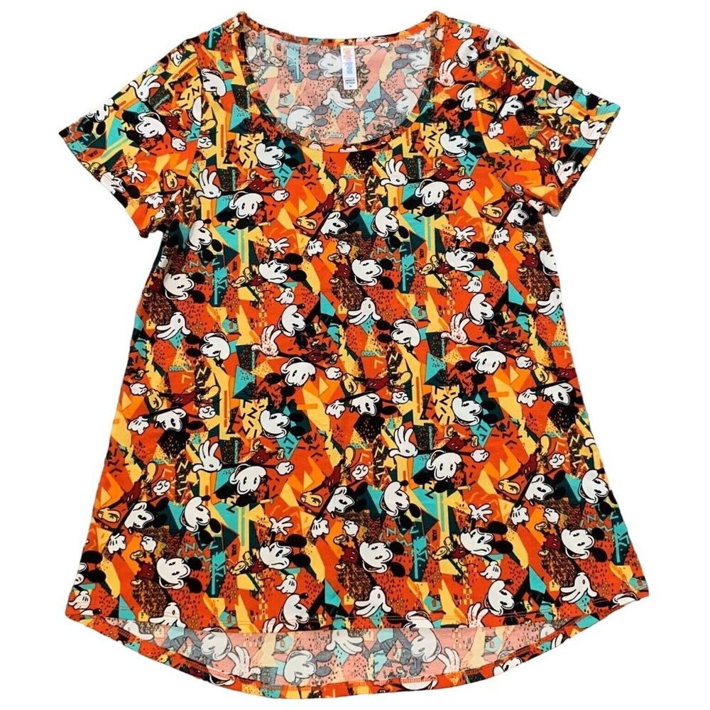 LuLaRoe Womens Size M Shirt Disney Mickey Mouse All Over Print Short Sleeve NEW